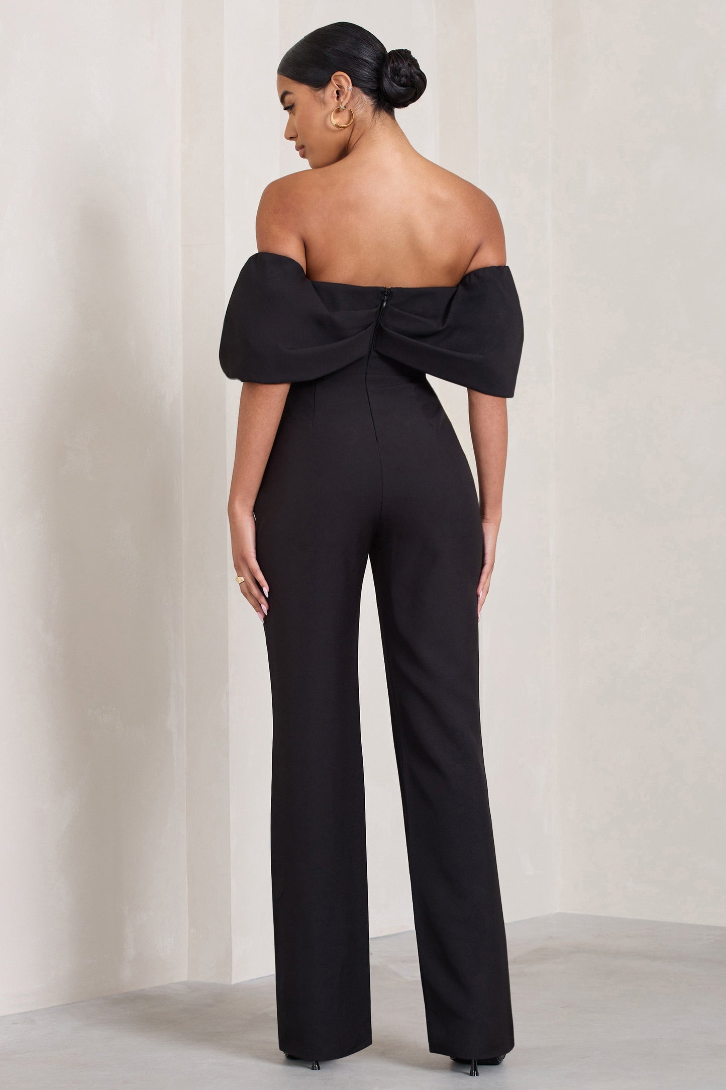 Time Will Tell | Black Off The Shoulder Wide Leg Jumpsuit