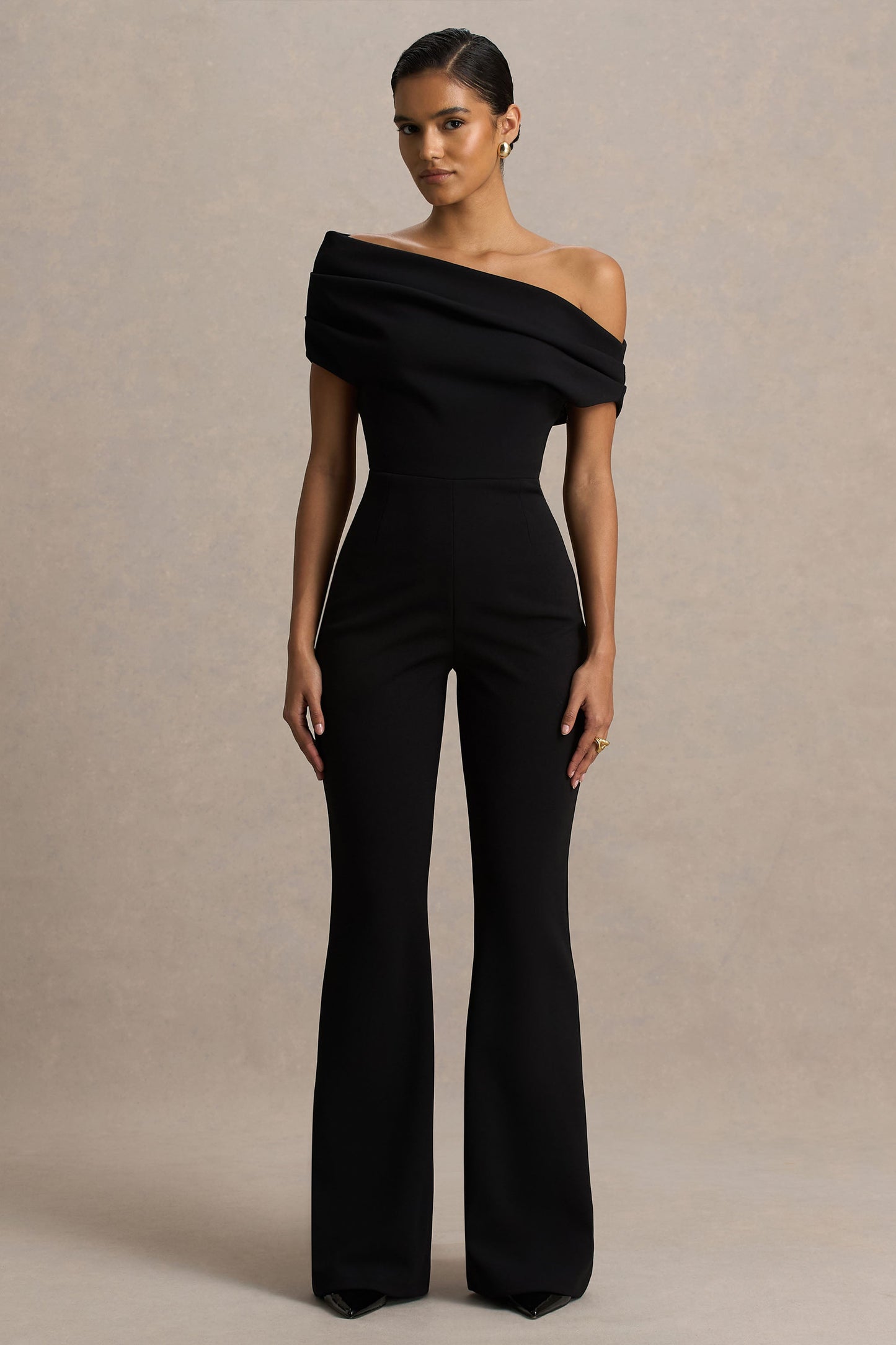 Alexandra | Black Asymmetric Draped Jumpsuit