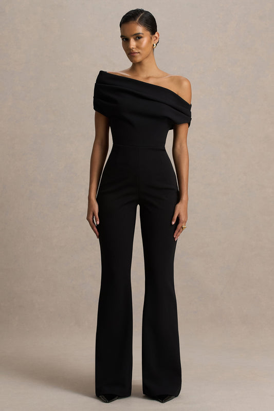 Alexandra | Black Asymmetric Draped Jumpsuit