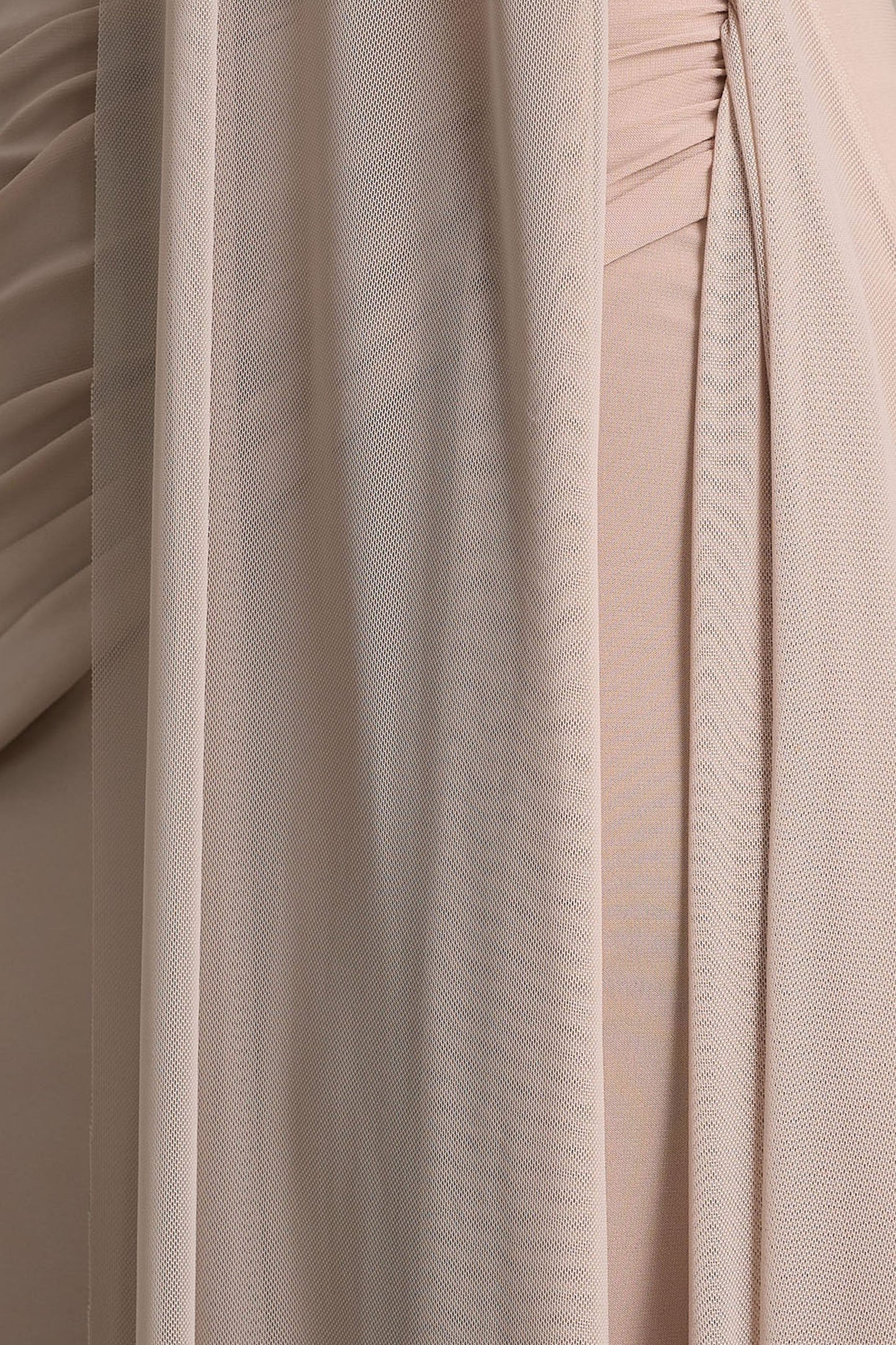 Brenda | Champagne Maxi Dress With Mesh Cape And Sash
