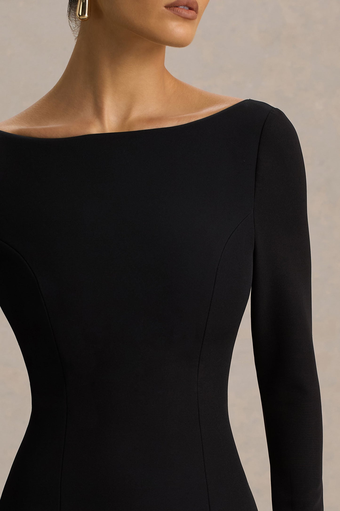 Caty | Black And White Long-Sleeved Maxi Dress With Drop-Waist And Ruffled Detailing