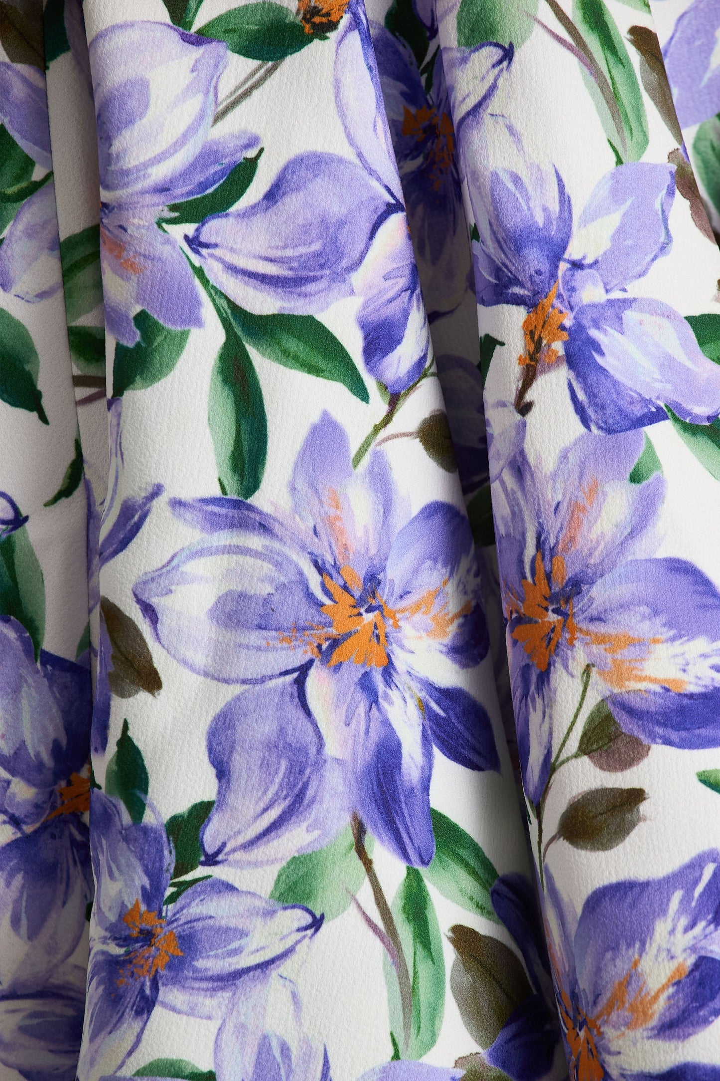 Gabrielle | Purple Lily Print High-Neck Mini Dress With Ruffling Detail
