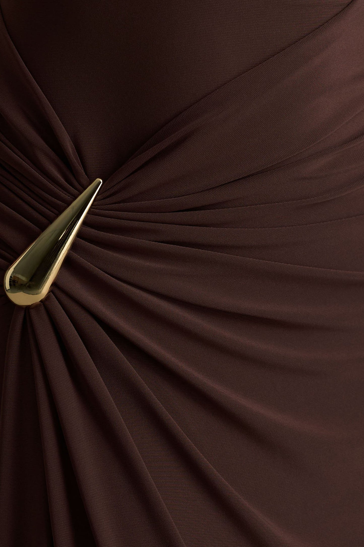 Fiora | Brown High-Neck Maxi Dress With Metal Detail