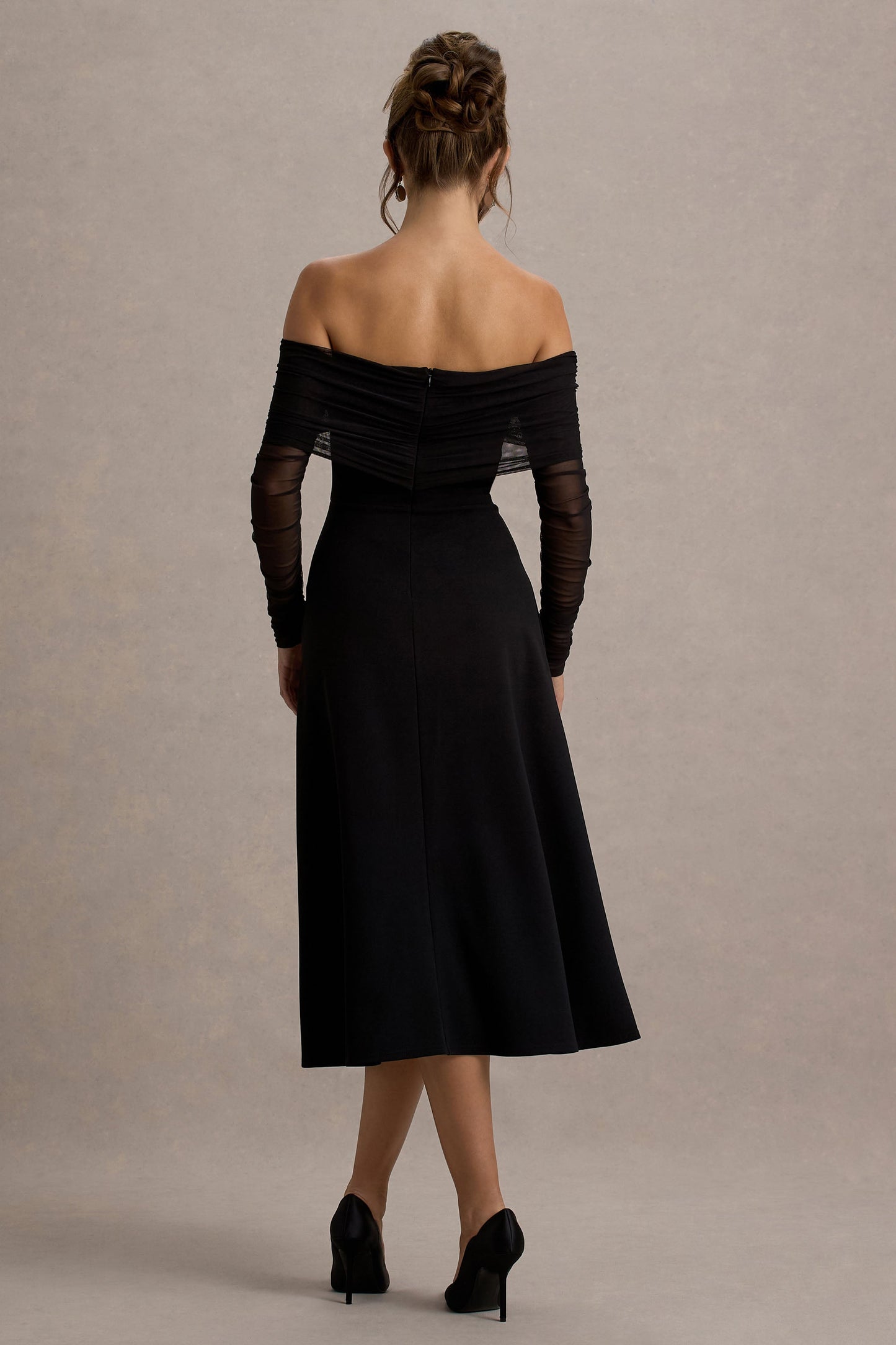 Missy | Black Bardot Long-Sleeve Midi Dress