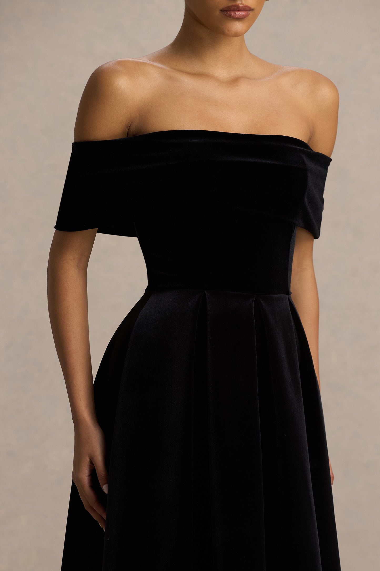Ablaze | Black Velvet Bardot-Neck Maxi Dress