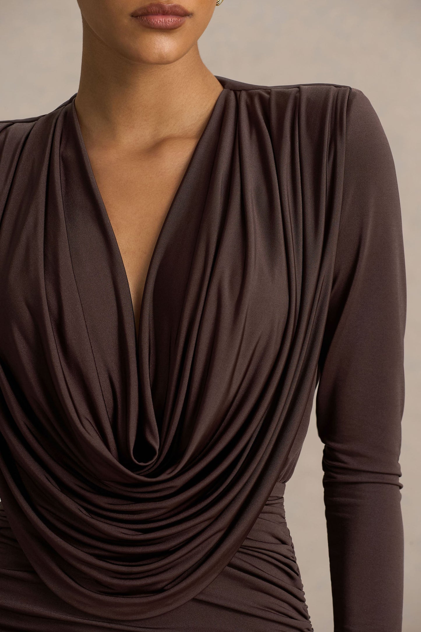 Ciela | Brown Extreme Plunge-Neck Mini Dress