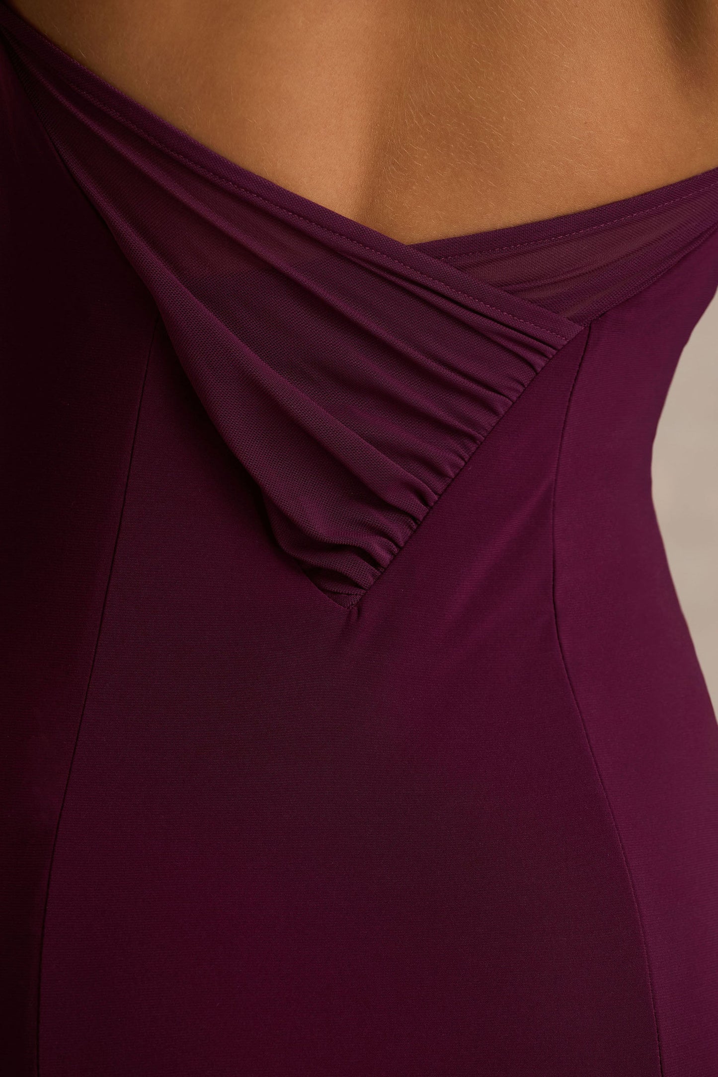 Gabbie | Burgundy Cowl-Neck Maxi Dress With Mesh Back Detail