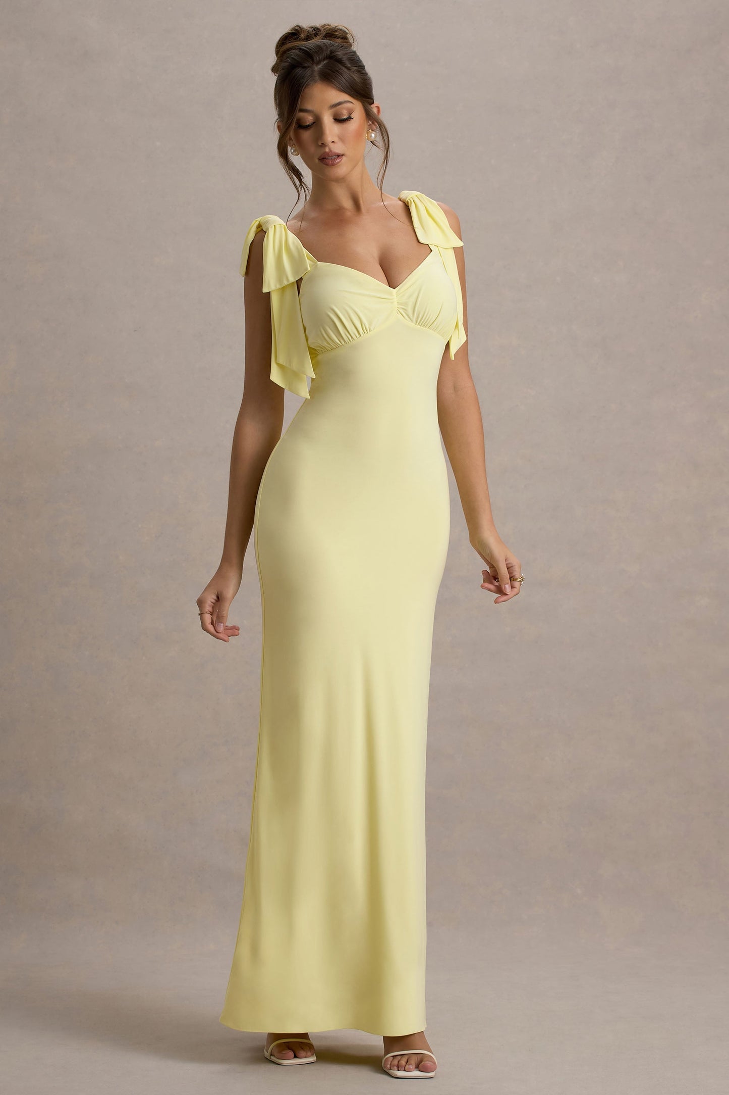 Evanna | Lemon V-Neck Maxi Dress With Bow Straps