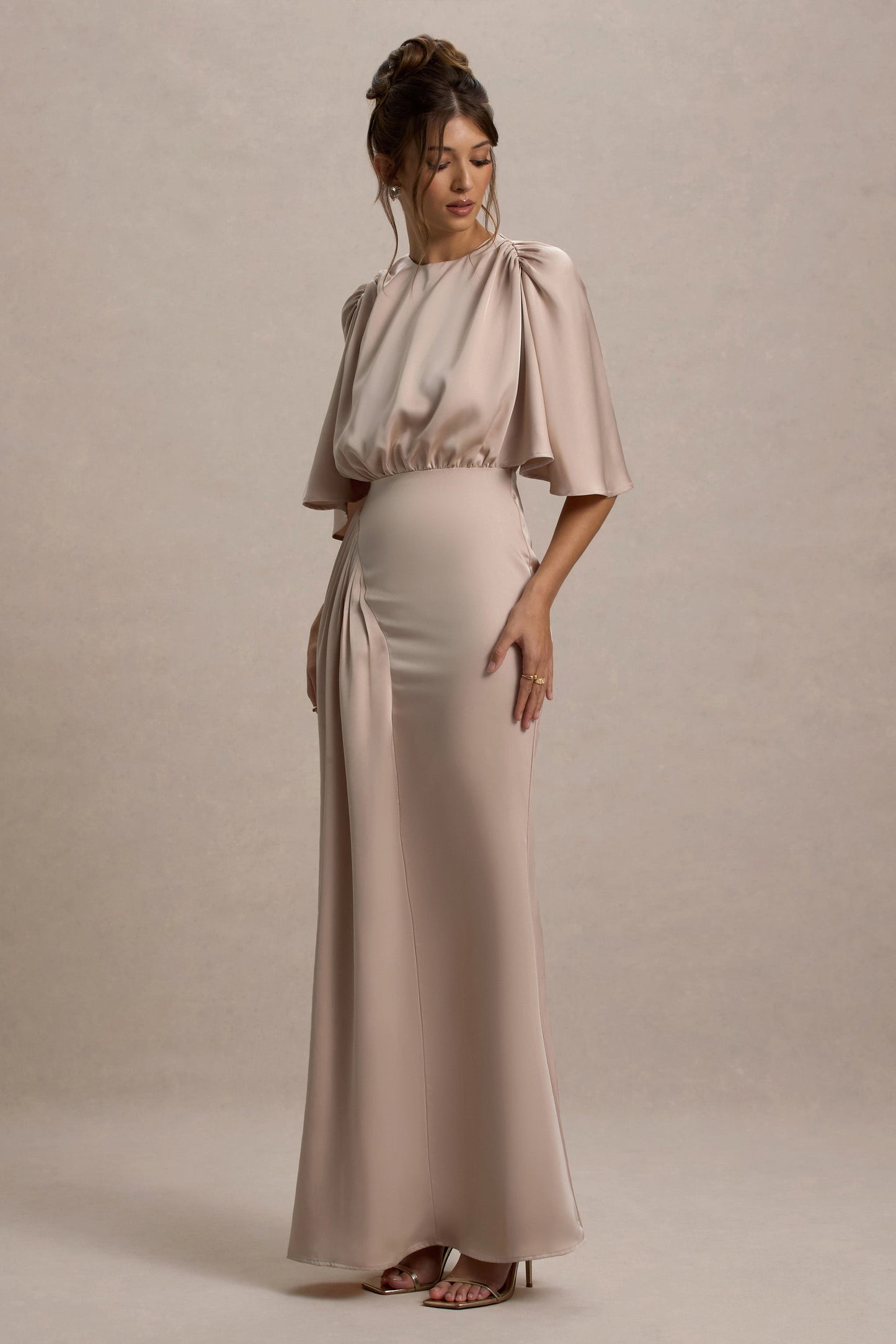 Cinder | Champagne Satin Gathered Maxi Dress