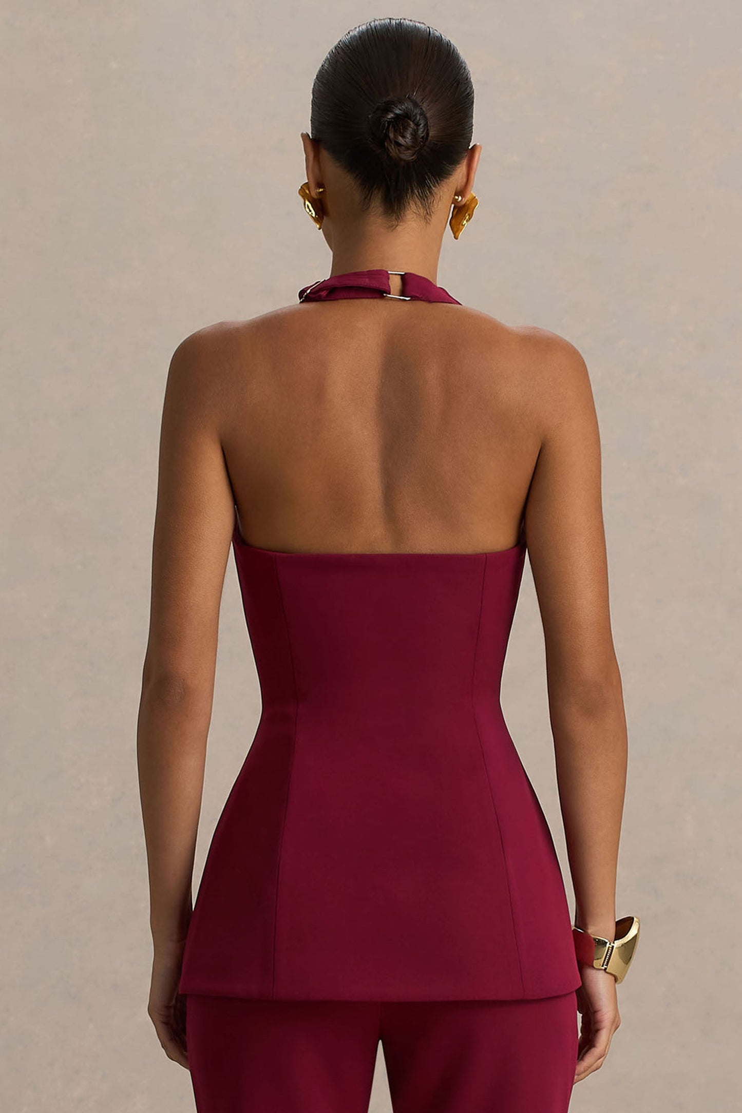 Tecla | Burgundy Button-Up Tailored Top