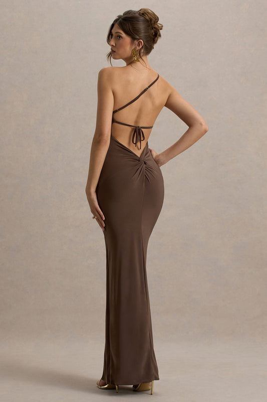 Dressing Up | Chocolate Brown One Shoulder Maxi Dress With Open Back Detail