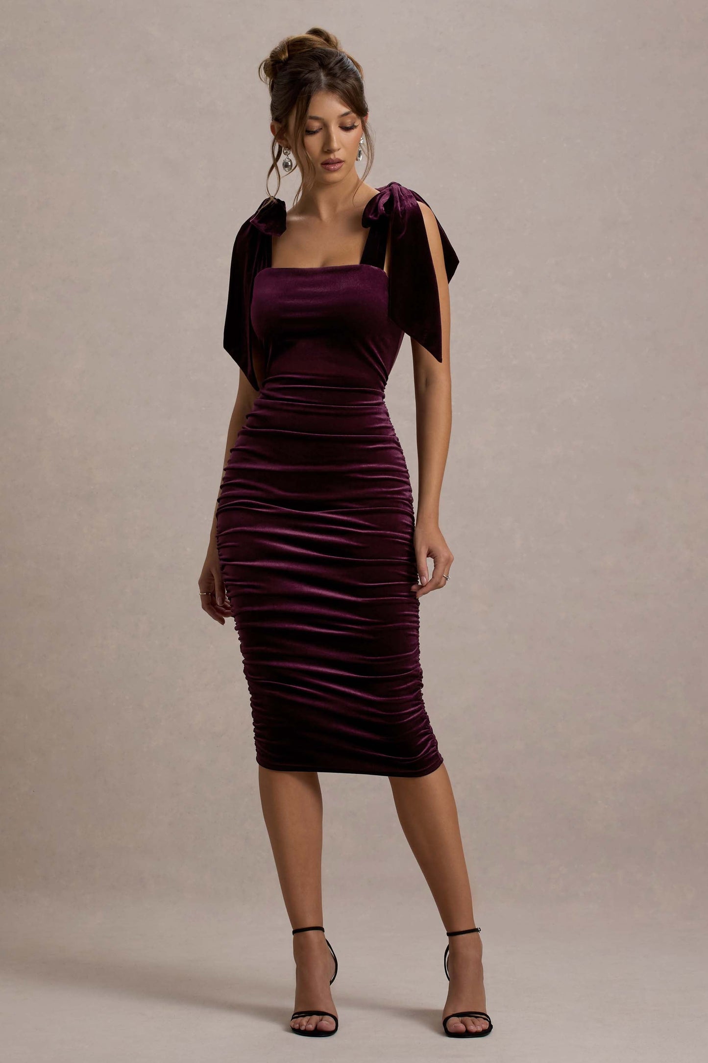 Tarna | Port Velvet Midi Dress With Bow Straps