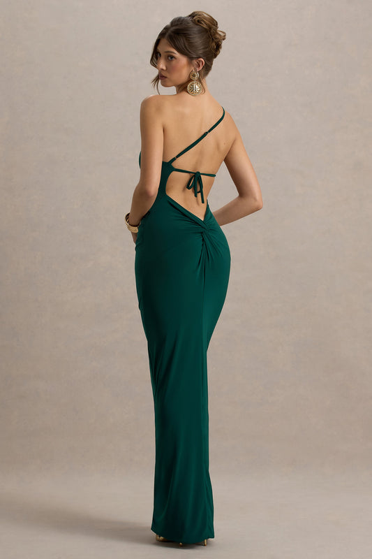 Dressing Up | Bottle Green One Shoulder Maxi Dress With Open Back Detail
