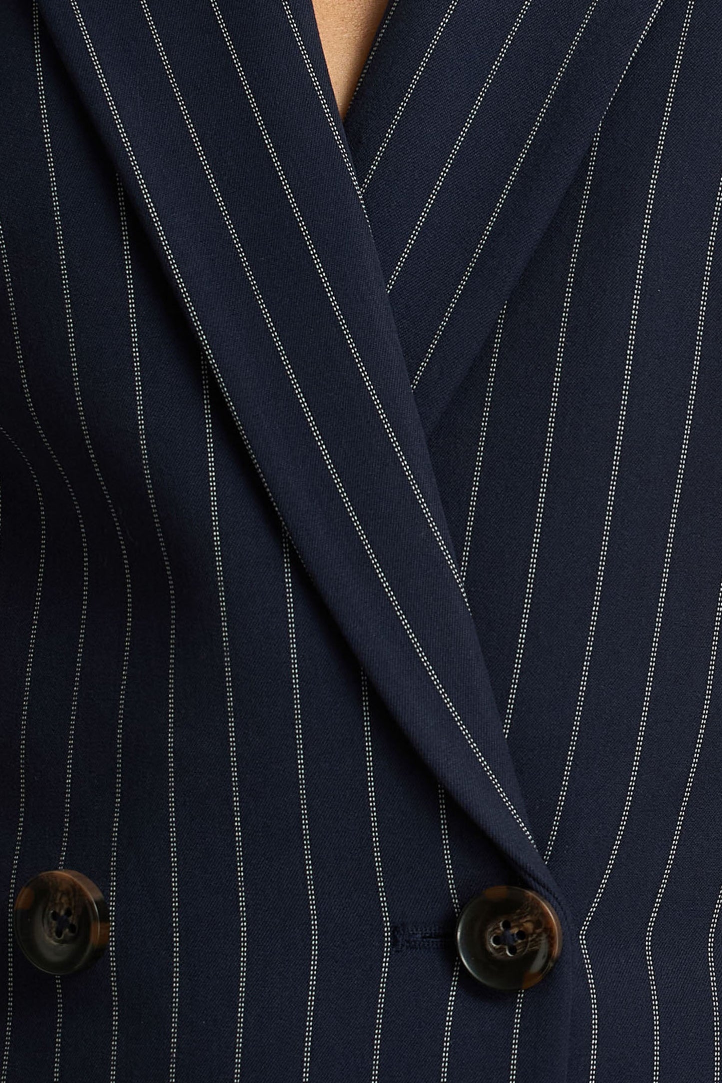 Eve | Navy Pinstripe Plunge-Neckline Tailored Maxi Dress