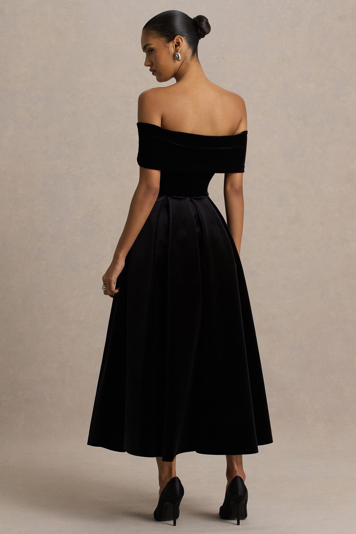 Ablaze | Black Velvet Bardot-Neck Maxi Dress