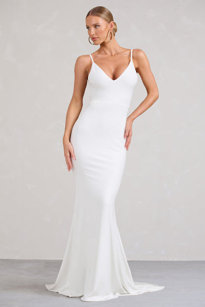 Endless Love | White Backless Knot Detail Fishtail Maxi Dress