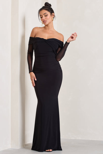 Alex | Black Bardot Twist Maxi Dress