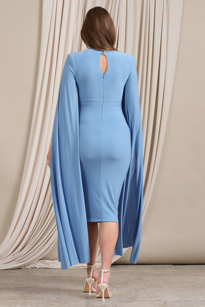 Meaningful | Powder Blue Maternity Midi Dress With Cape Sleeves