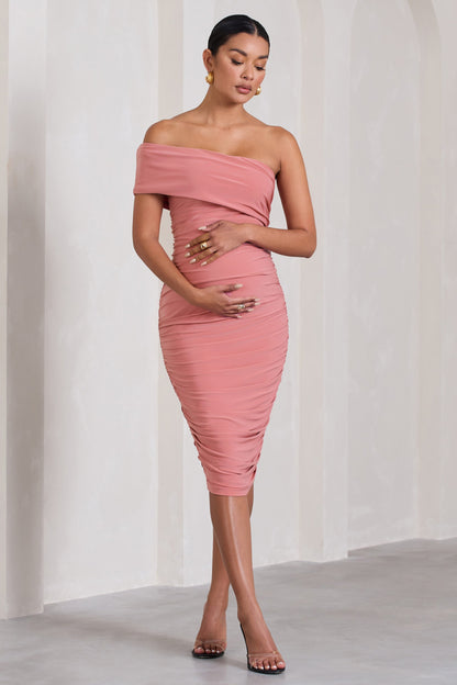 Remember Me | Pink Maternity One Shoulder Midi Dress