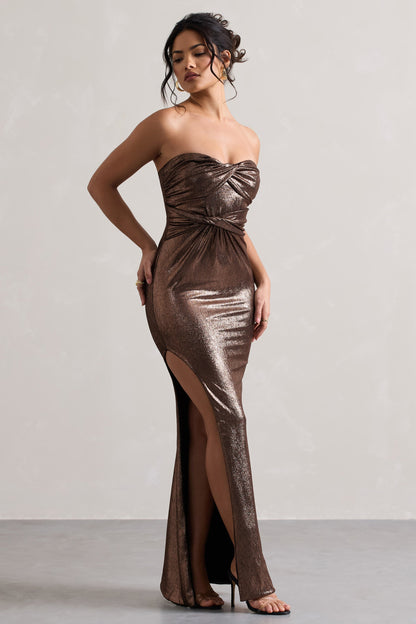 Nomad | Bronze Metallic Strapless Cut-Out Split Maxi Dress