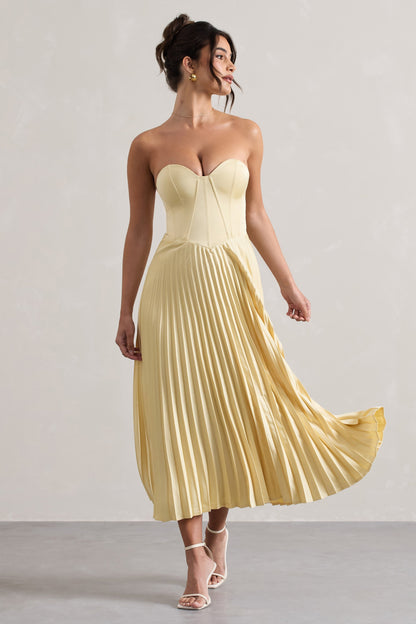 Bordeaux | Lemon Satin Corset Style Midi Dress