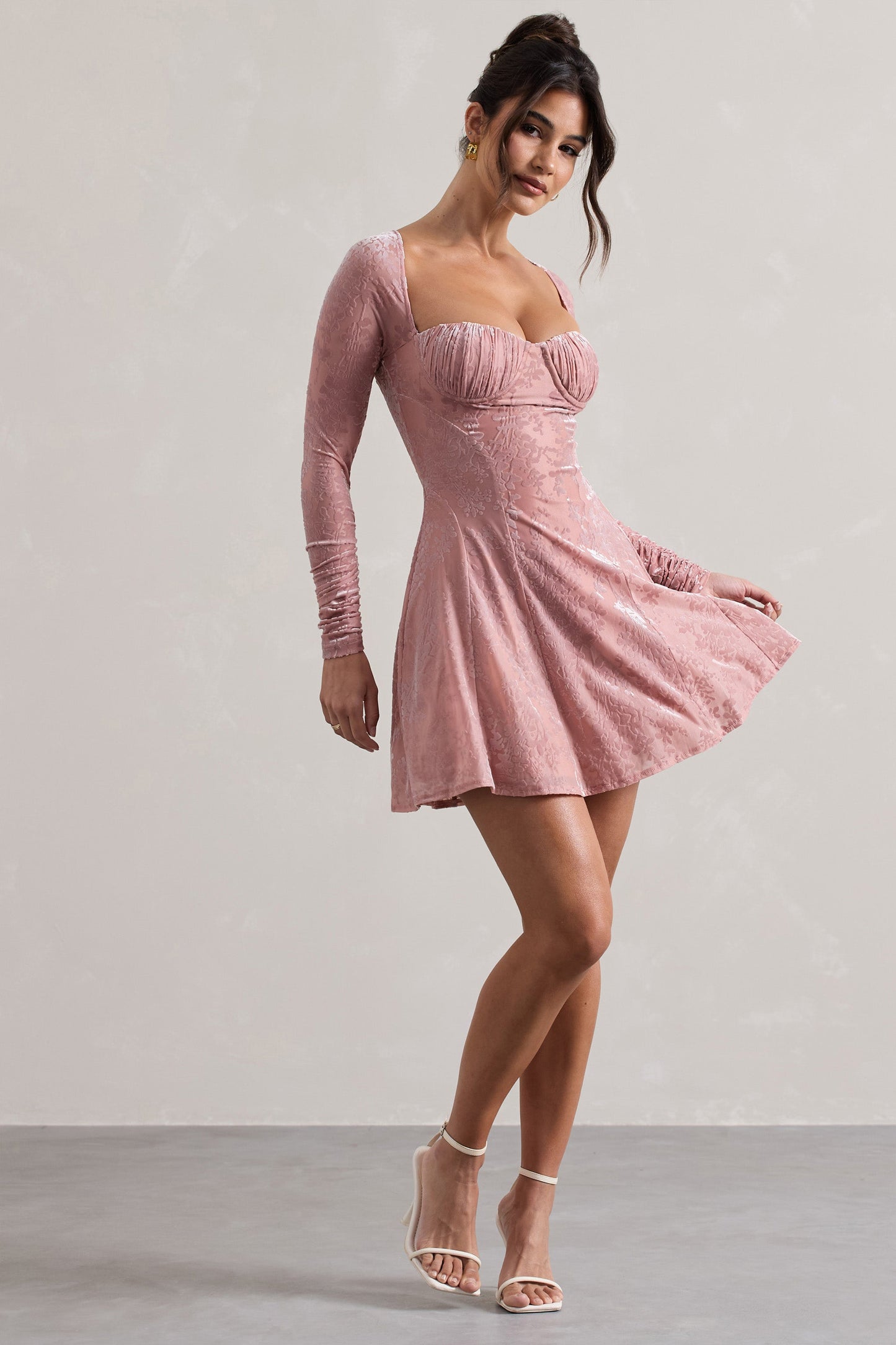 Evangelina | Pink Long-Sleeve Skater Mini Dress