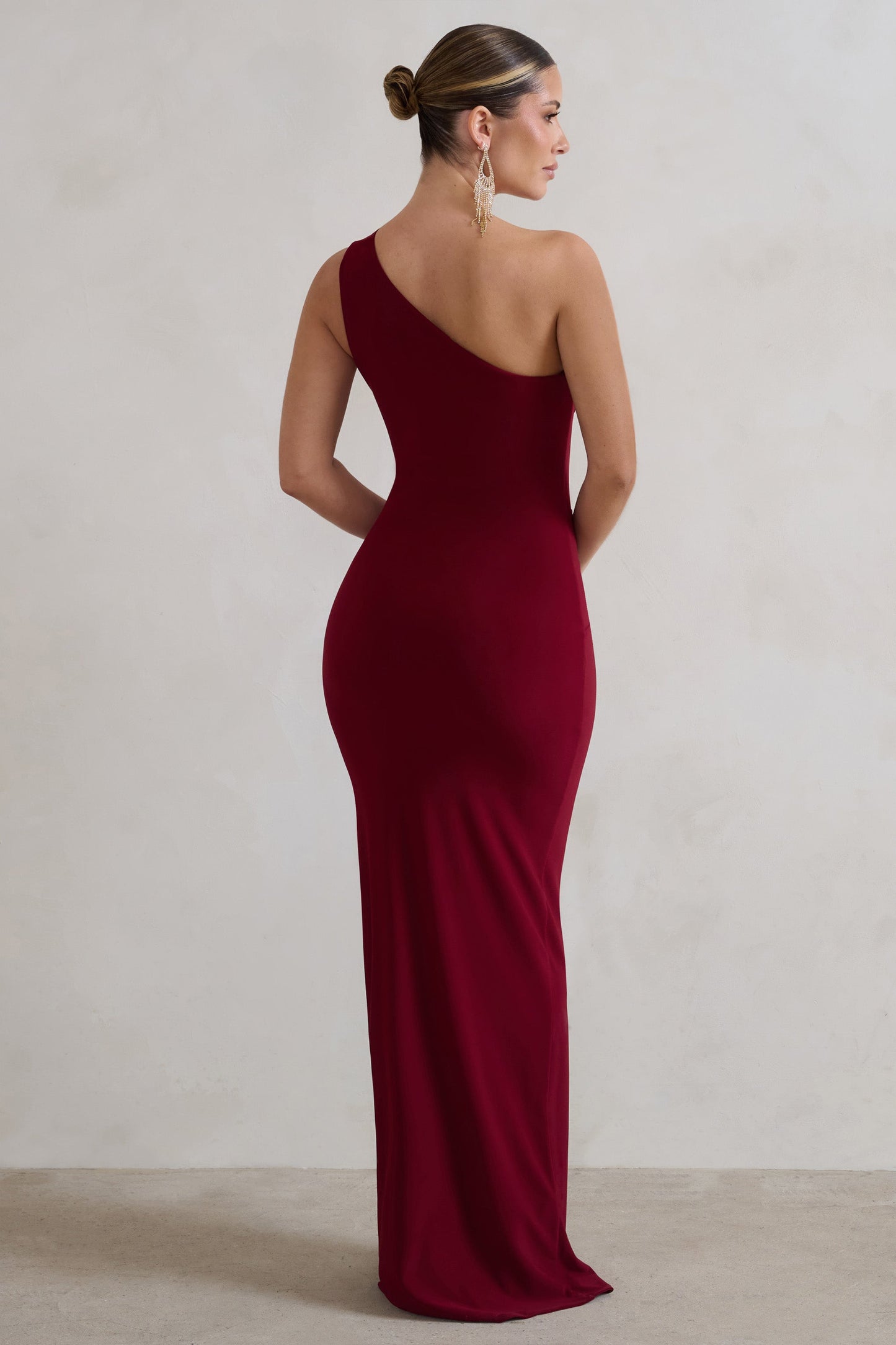 Kary | Berry One Shoulder Thigh Split Maxi Dress