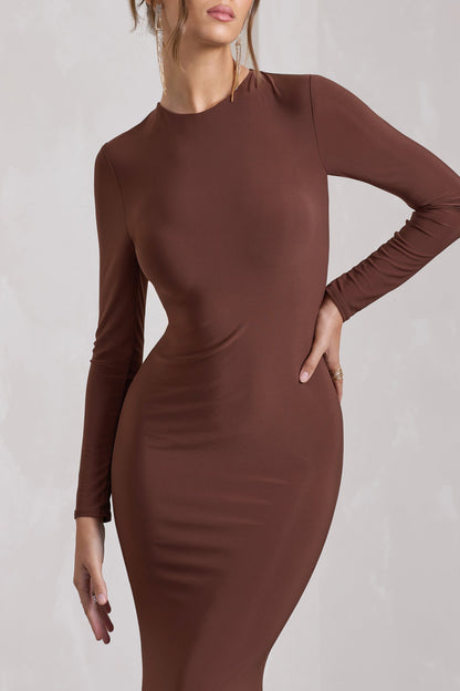 Starring | Chocolate Brown Long-Sleeve Backless  Maxi Dress