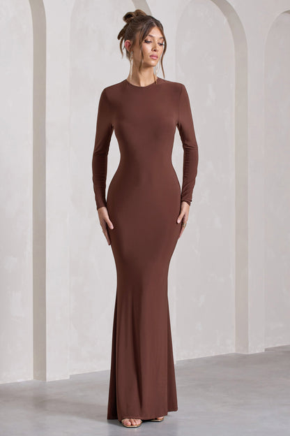 Starring | Chocolate Brown Long-Sleeve Backless  Maxi Dress