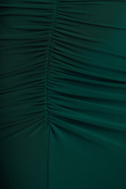 Cassandra | Bottle Green High-Neck Long-Sleeve Midi Dress