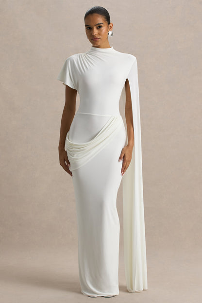 Tropic | White High-Neck Maxi With Long Cape Sleeve