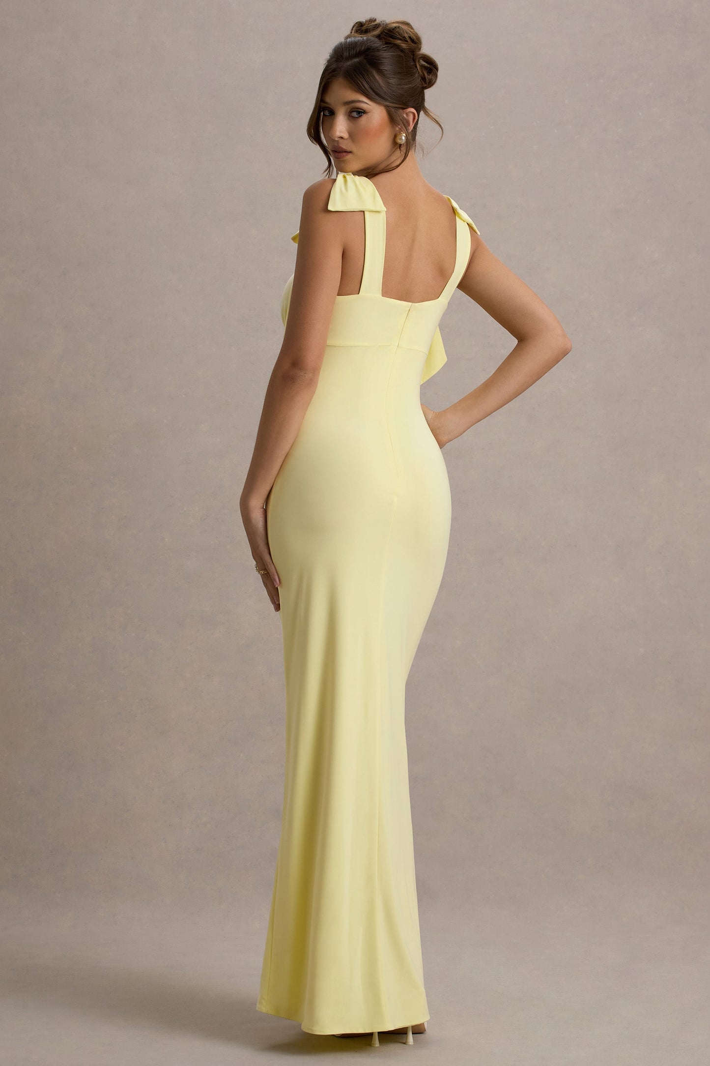 Evanna | Lemon V-Neck Maxi Dress With Bow Straps