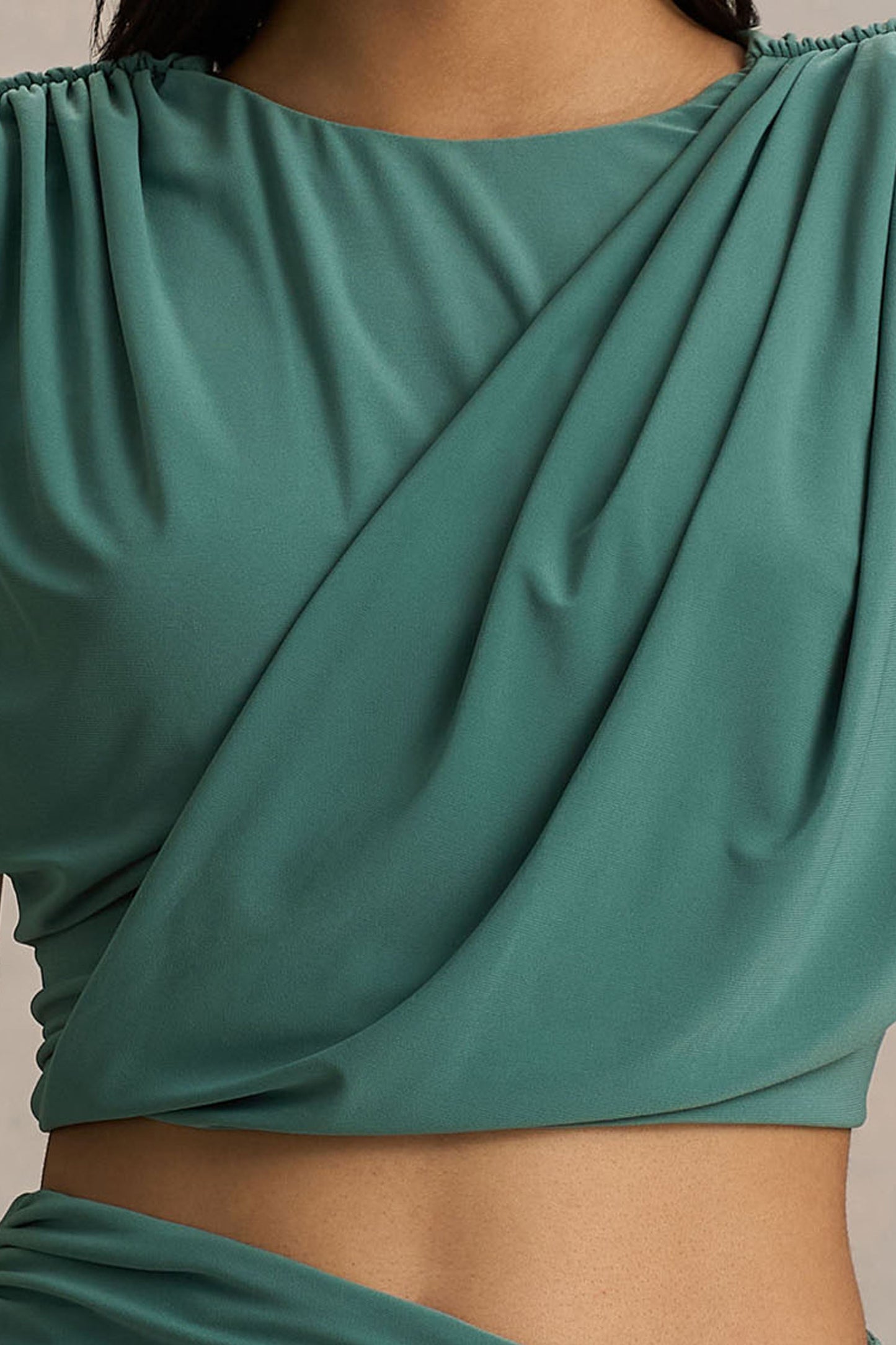Tilda | Green Crew-Neck Crop-Top With Ruched Detailing