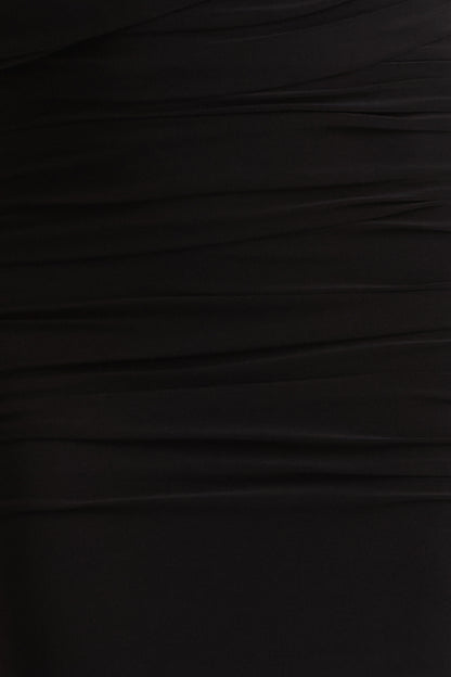 Glitz | Black High-Neck Maxi Dress With Cape Sleeve and Ruched Detail