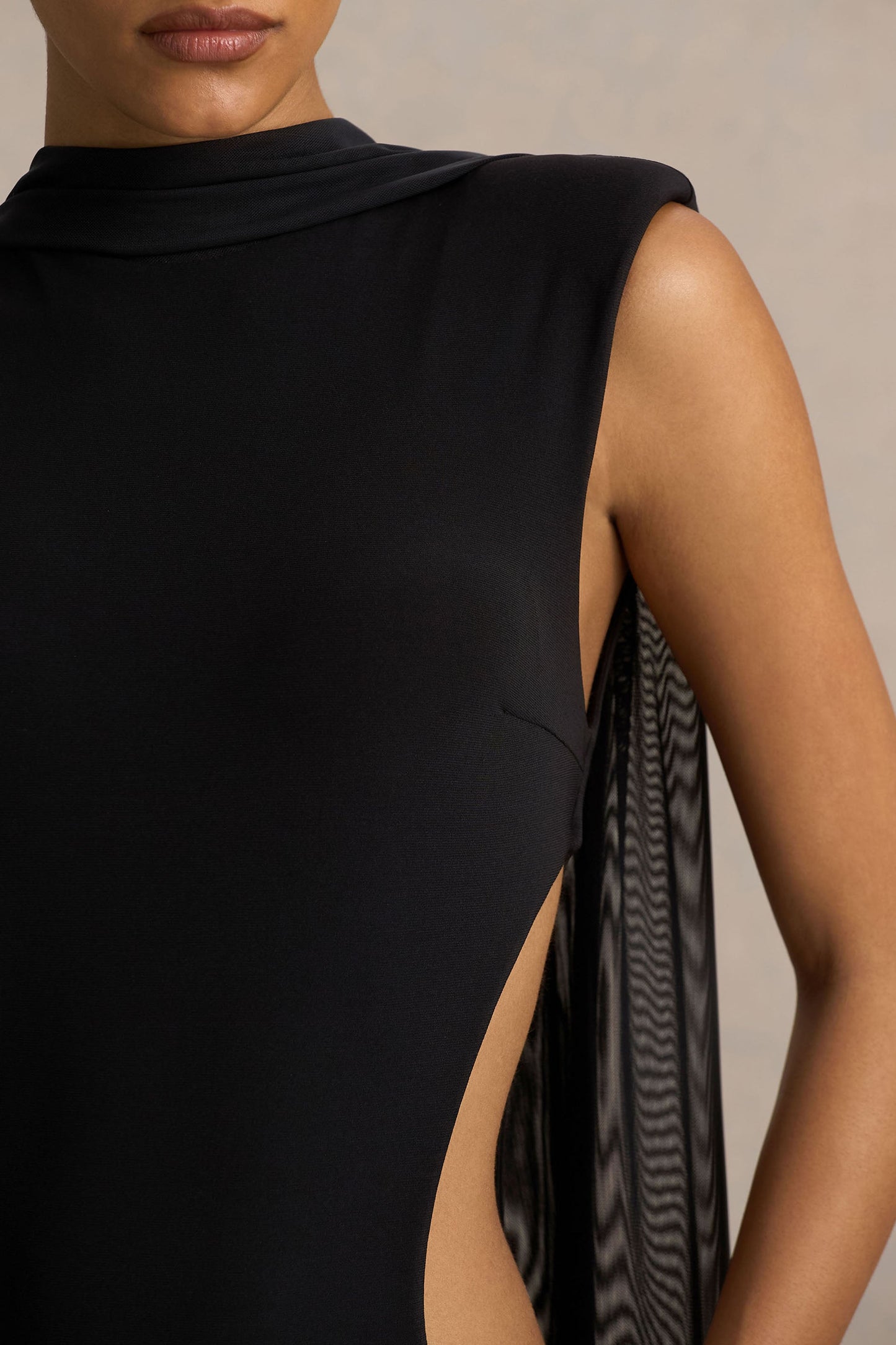 Katara | Black High-Neck Maxi Dress With Body Cut-Out Details