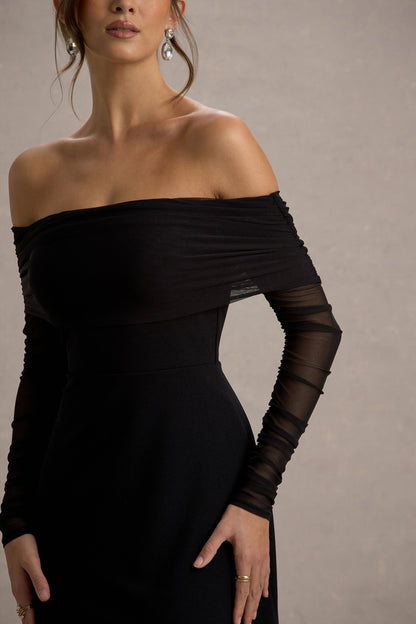 Missy | Black Bardot Long-Sleeve Midi Dress