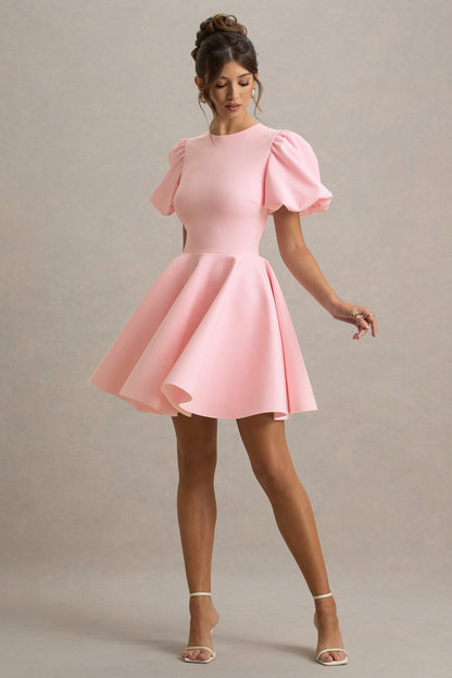 Emelia | Pink Puff-Sleeve Skater Dress
