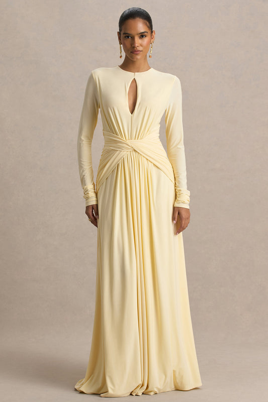With Me | Lemon High-Neck Maxi Dress With Ruched Detailing