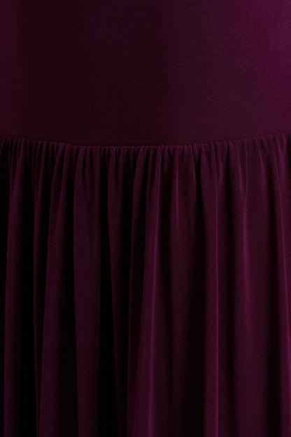 Freesia | Plum Asymmetric-Neck Maxi Dress With Scarf-Detail