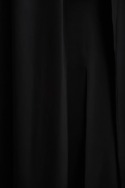 Wren | Black Satin Plunge-Neck Maxi Dress With Cape Sleeves