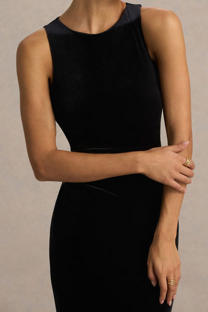 Pippa | Black Velvet Crew-Neck Mermaid Maxi Dress