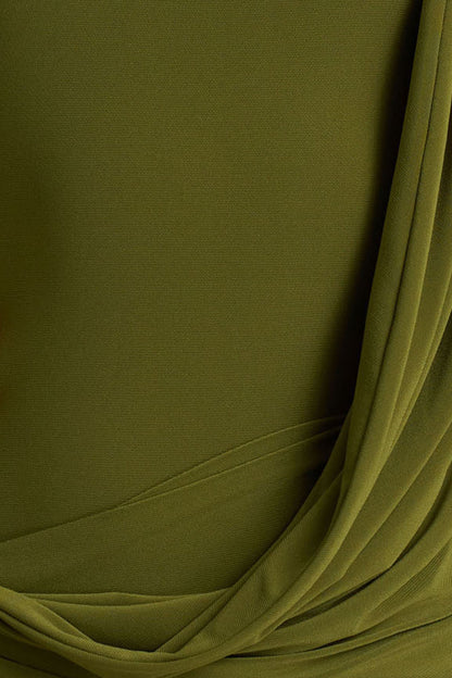 Melissa | Olive Long-Sleeve Wrap Maxi Dress With Ruched Detailing