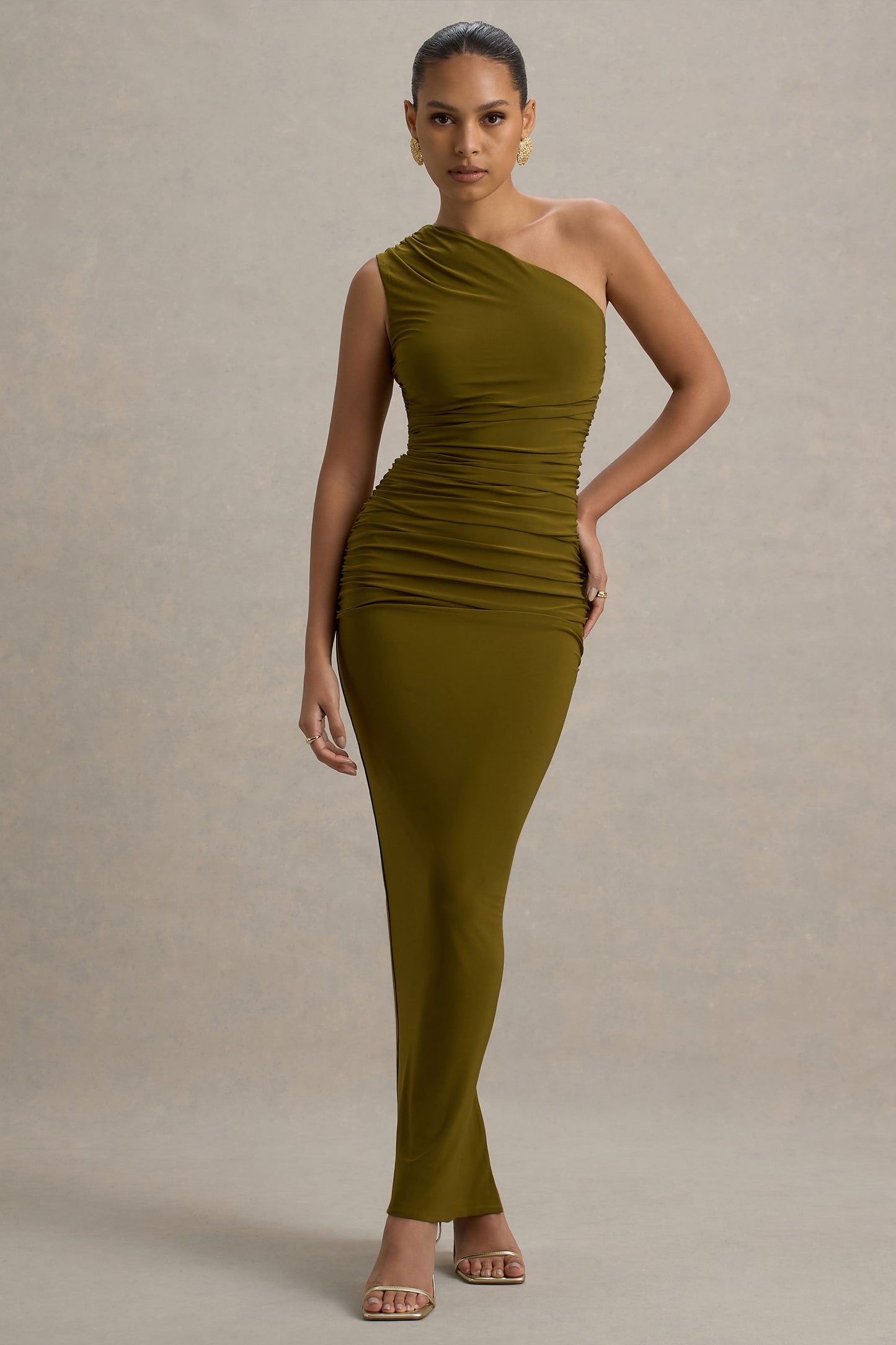 Dalarie | Green One-Shoulder Gathered Maxi Dress