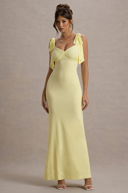 Evanna | Lemon V-Neck Maxi Dress With Bow Straps