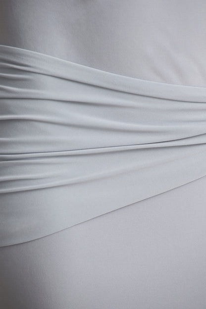 Bonnie | Blue Asymmetric-Neck Maxi Dress With Ruched-Detailing
