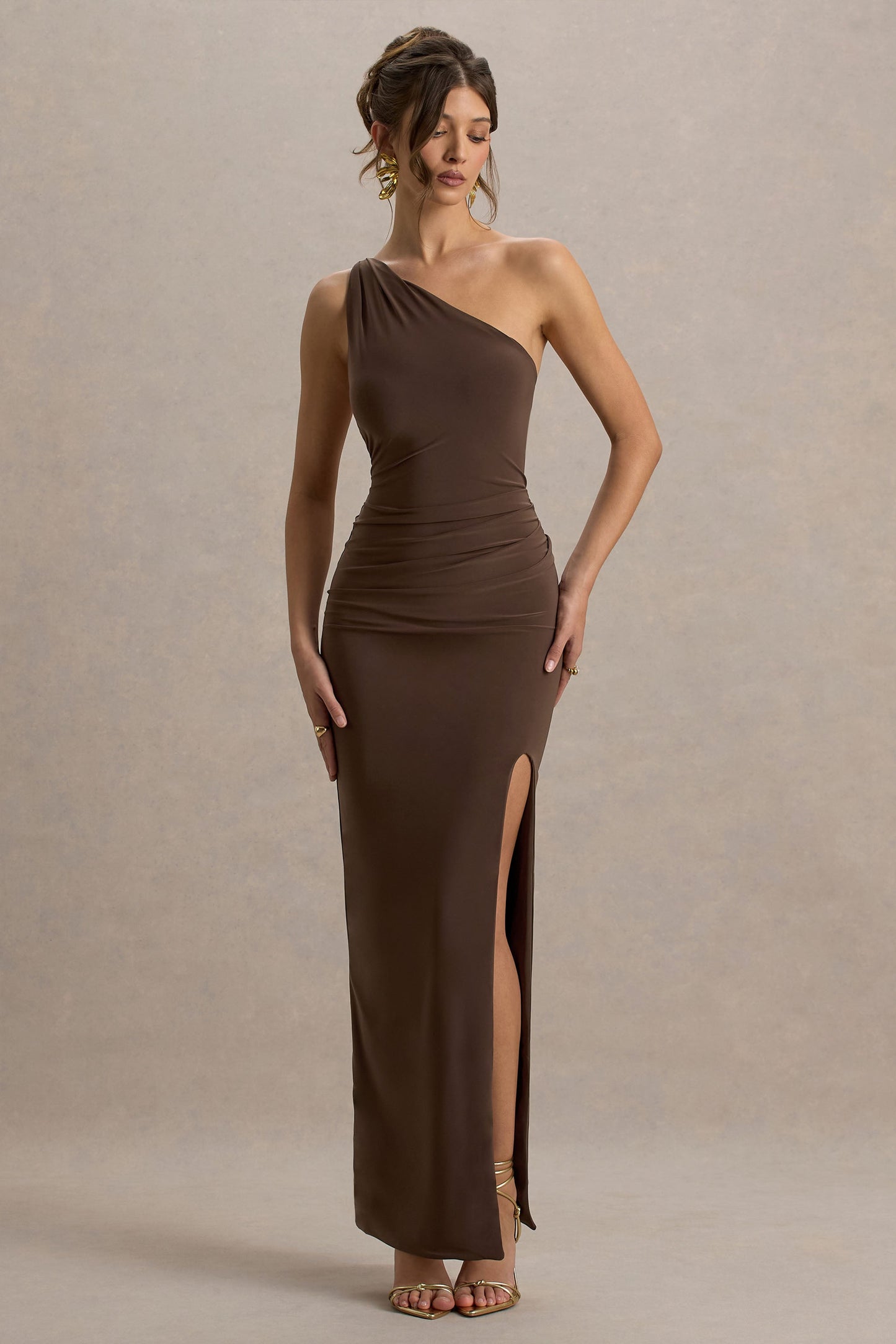 Dressing Up | Chocolate Brown One Shoulder Maxi Dress With Open Back Detail