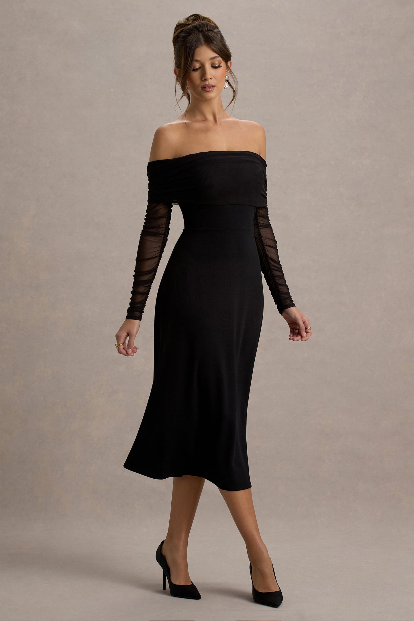 Missy | Black Bardot Long-Sleeve Midi Dress
