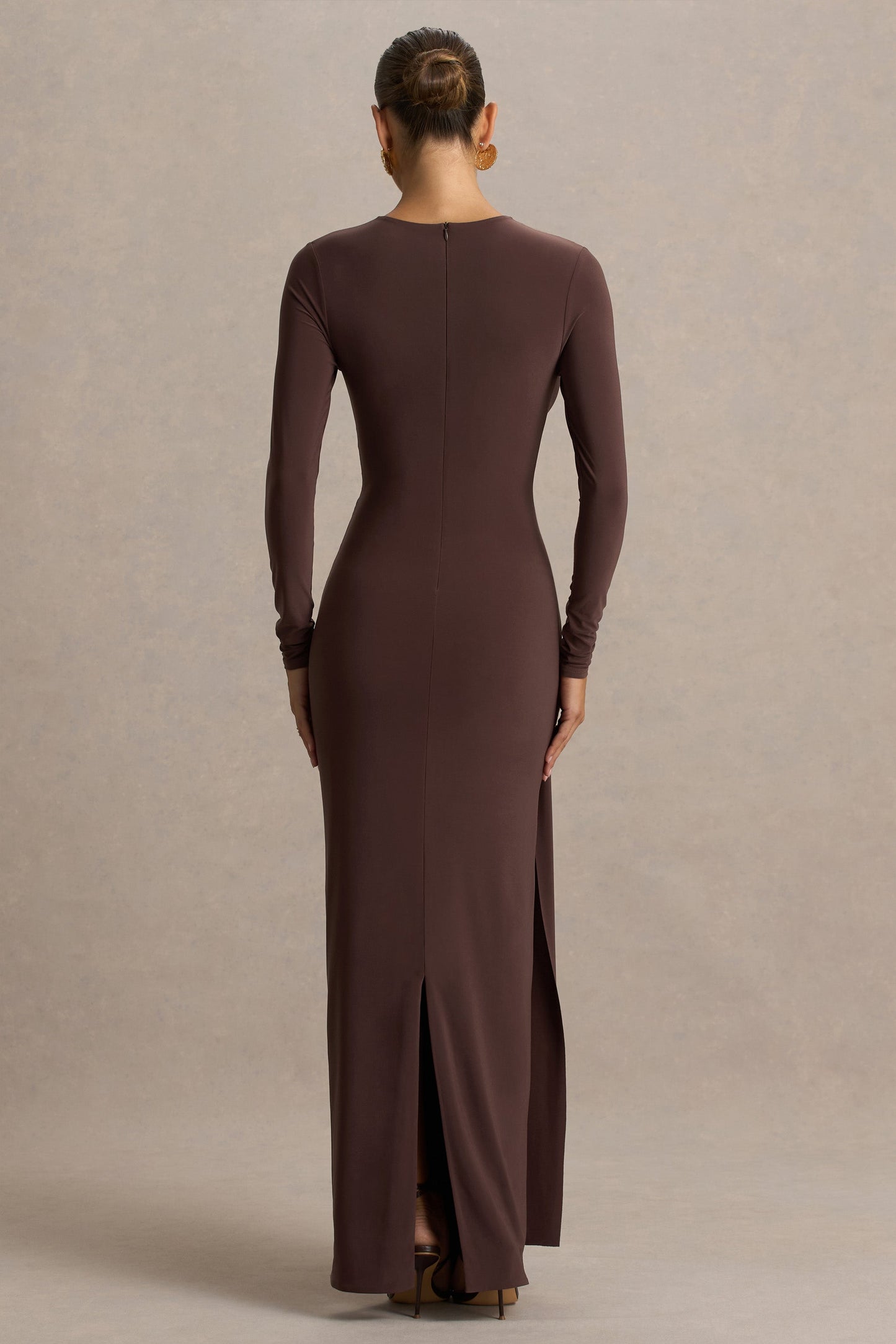 Virelle | Brown Boat-Neck Maxi Dress With Wrap Detail And Sash