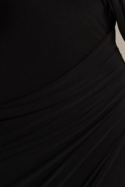 Aphra | Black High-Neck Maxi Dress With Cape-Sleeve