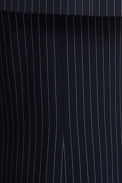 Elana | Navy Pinstripe Maxi Skirt With Front-High Split